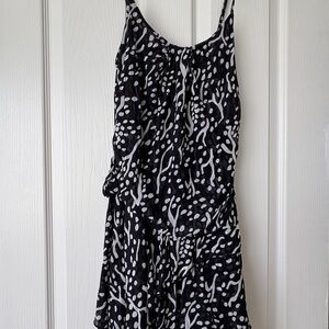 Diane Von Furstenberg Black and White Ruffled Tiered Mini Sundress